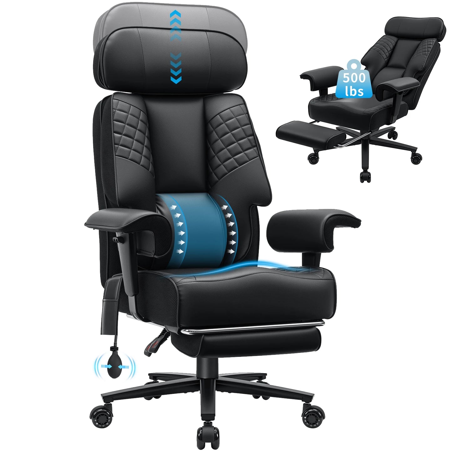 Executive Office Chair With Foot Rest Ergonomic Headrest Lumbar Support