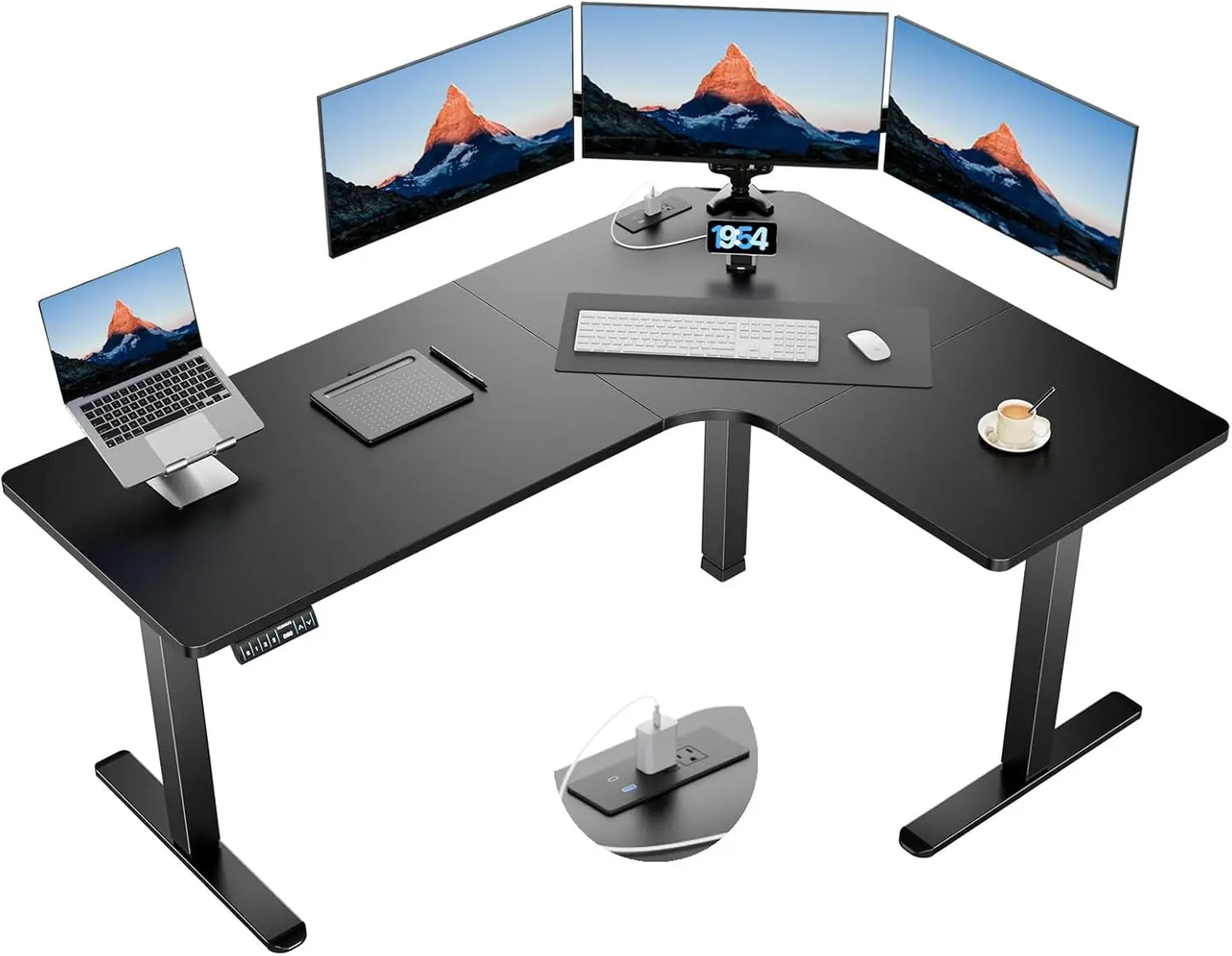 ZHUXIANG L Shaped Standing Desk With Built In Power Outlets