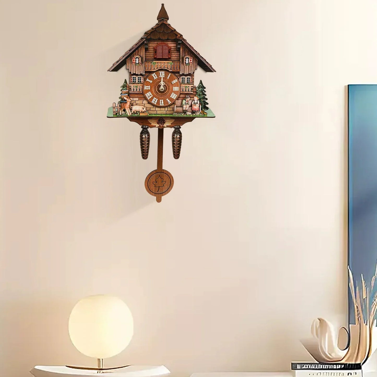 Chime Wooden Cuckoo Clock House Shape Wall Clock Living Room