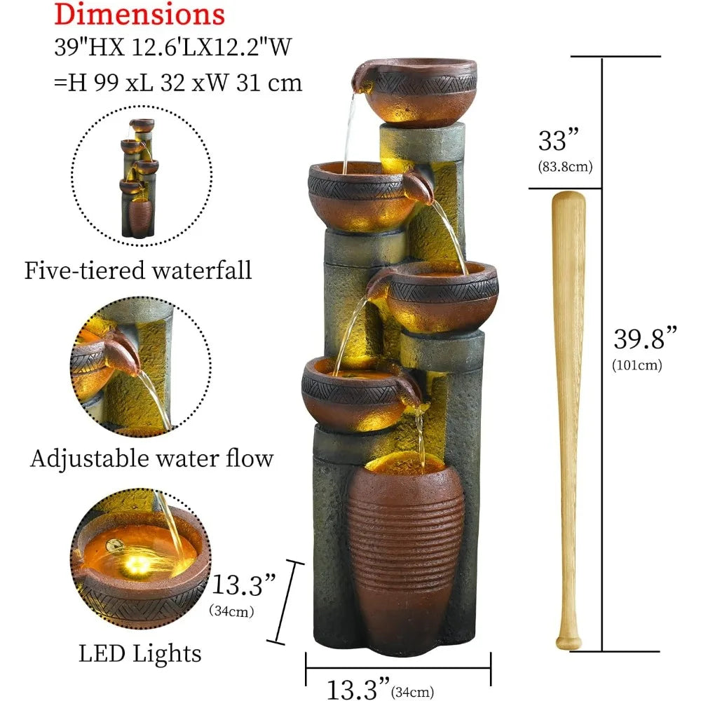 Color 5 Tier Outdoor Indoor Garden Water Fountain Decor