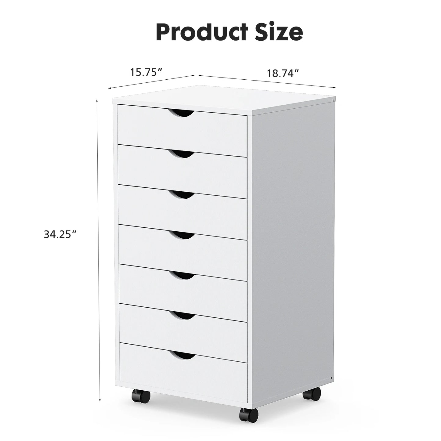 JHK Wooden 7 Drawer Chest Nightstand Storage Cabinet On Wheels