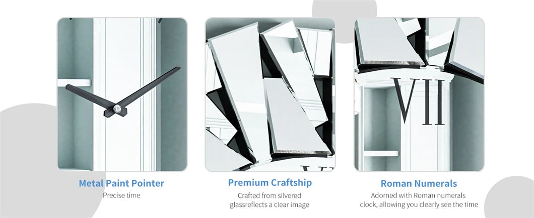 3D Mirrored Sunburst Wall Clock With Roman Numerals Living Room