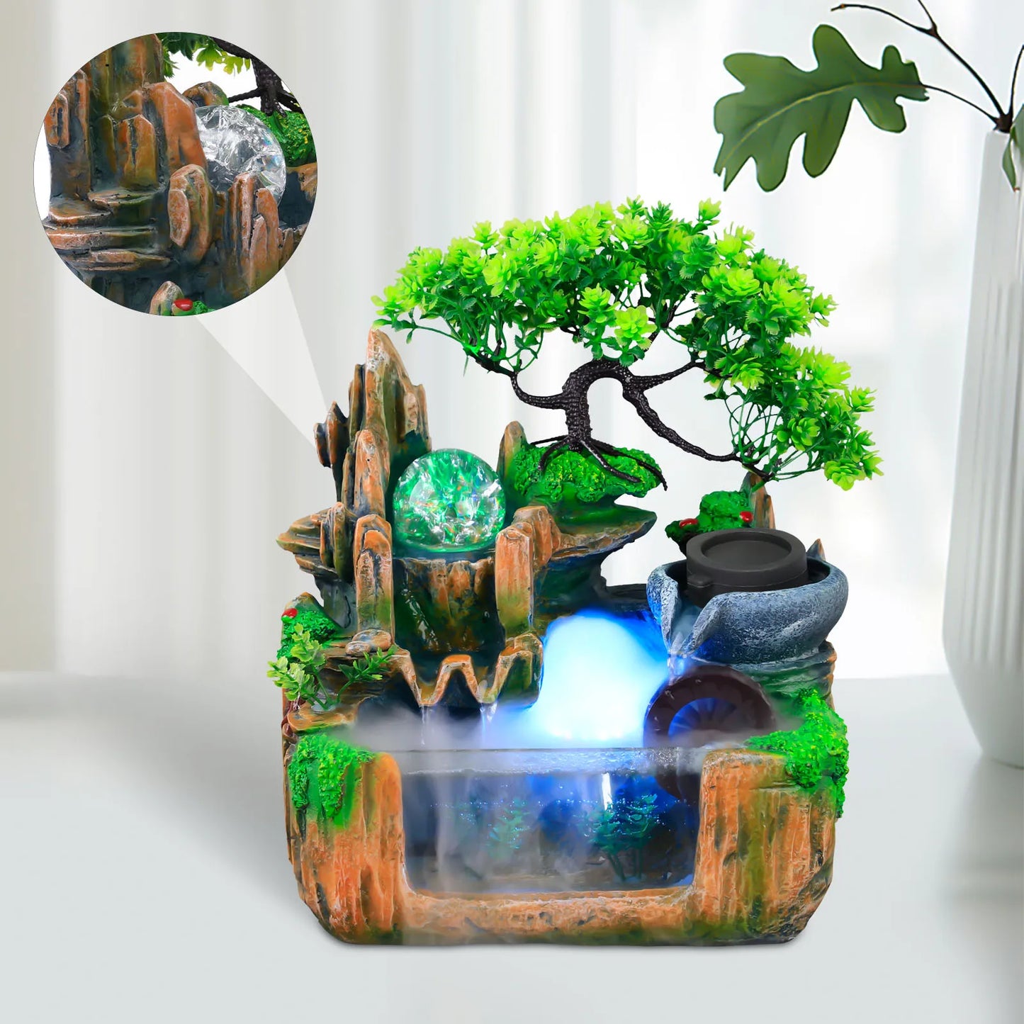 Hign-concerned Rockery Water Fountain With LED Light And Mist Tabletop Decor