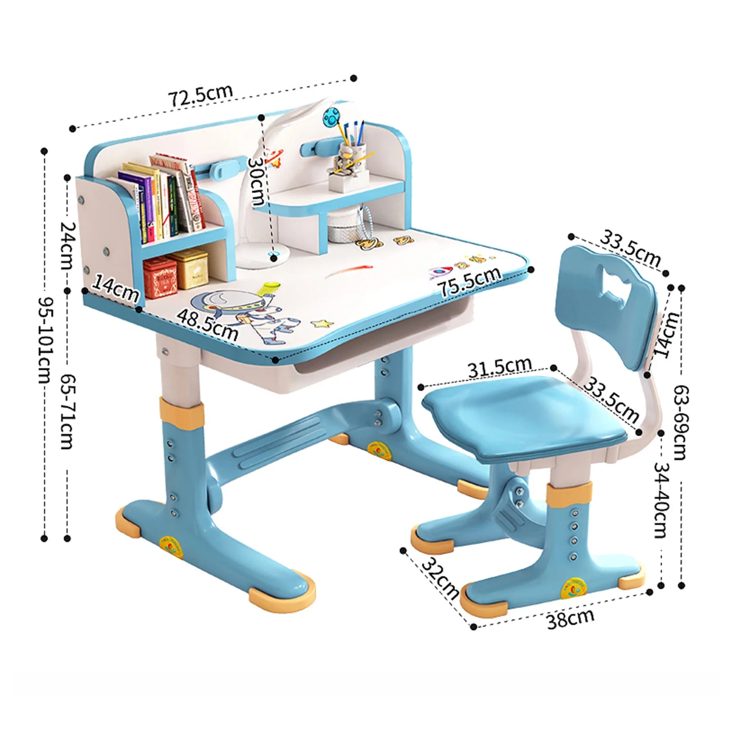 Cartoon Pattern Desk Chair Set With Widened Desktop And Drawer