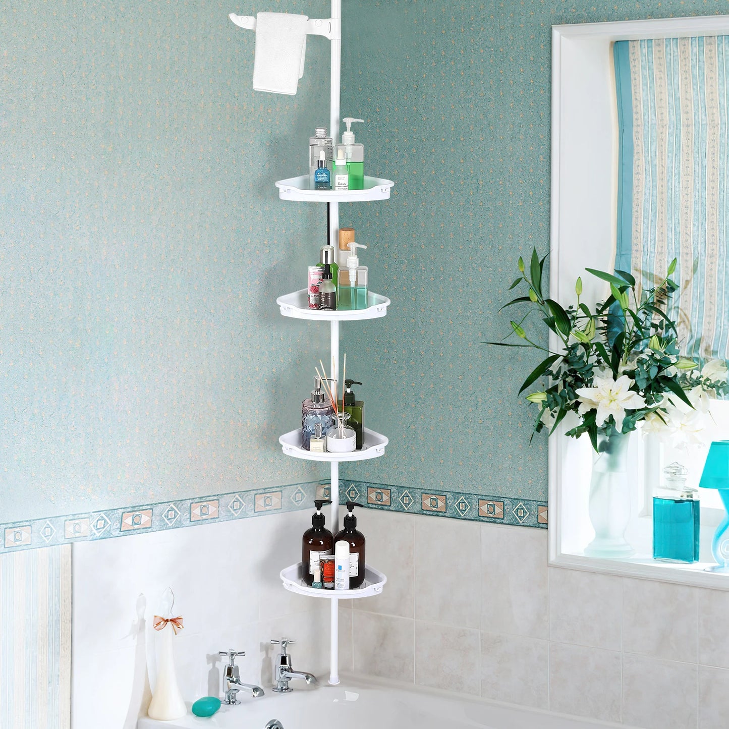 HiMISSH Corner Shower Caddy With Tension Pole 4 Tier Organizer