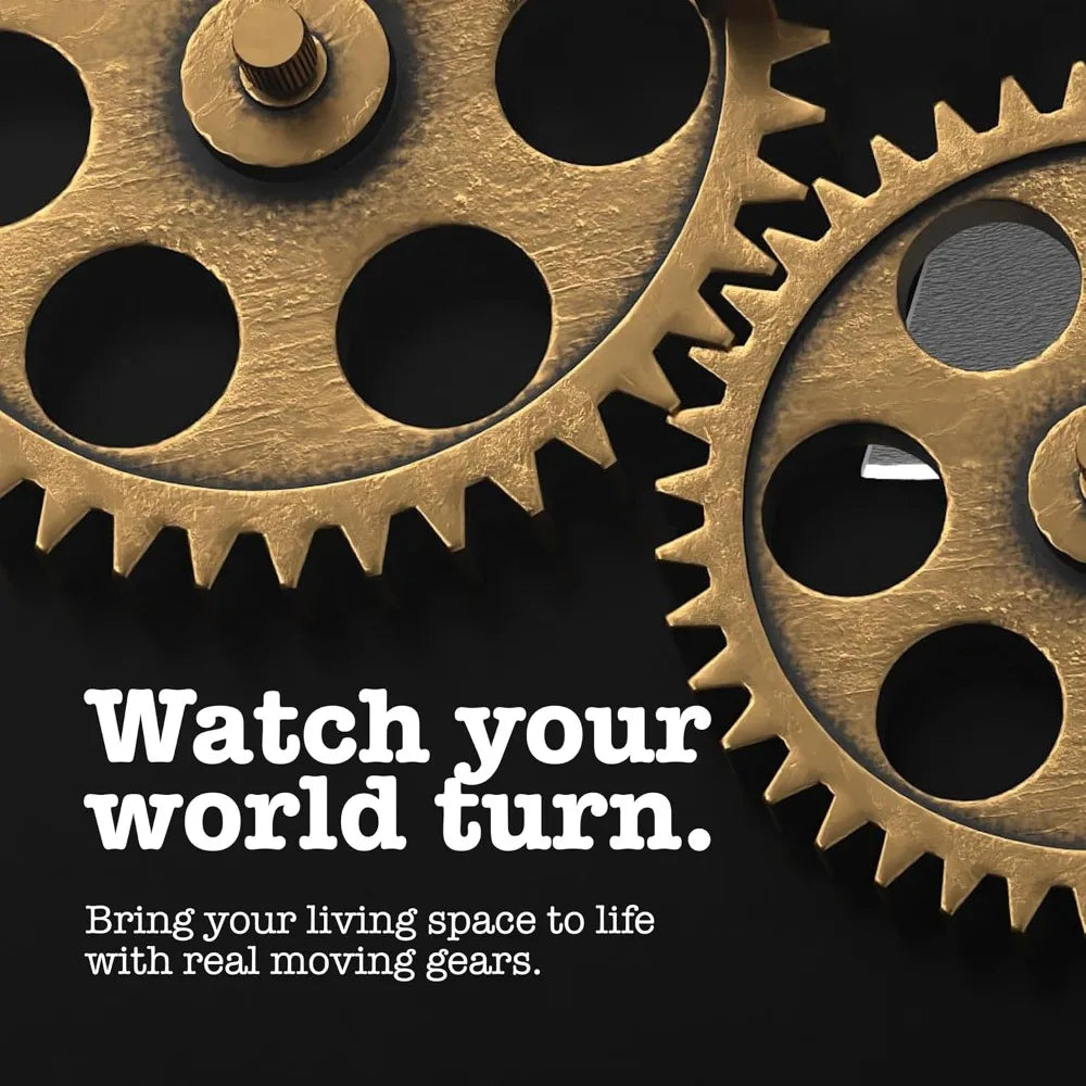 Rustic Farmhouse Gear Clock With Moving Gears And Iron Frame