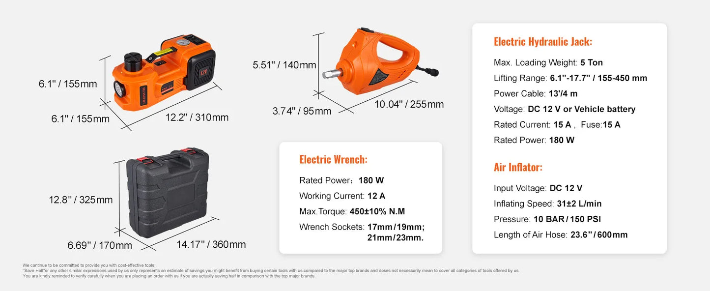 SucceBuy Electric Hydraulic Car Jack Built In Pump And LED