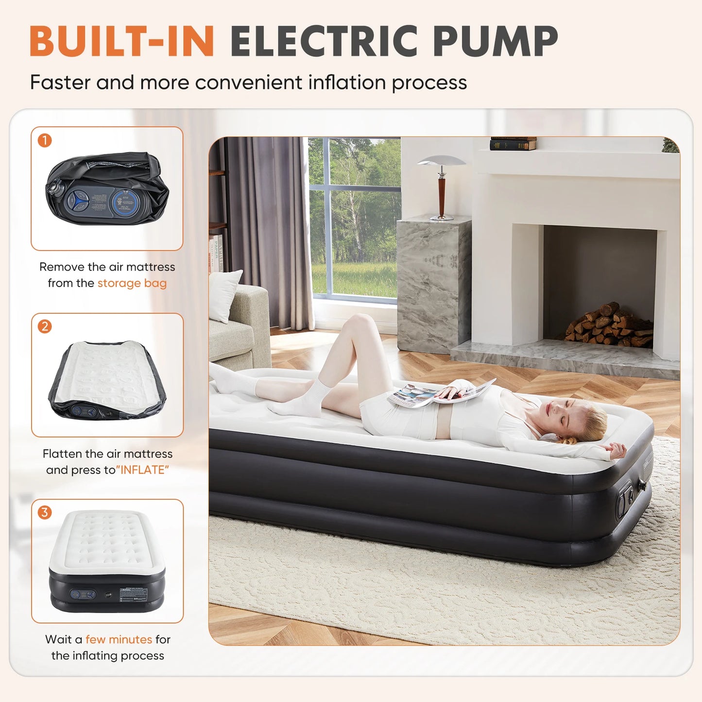 JHK Air Mattress With Non Slip Bottom 660 Lbs Capacity