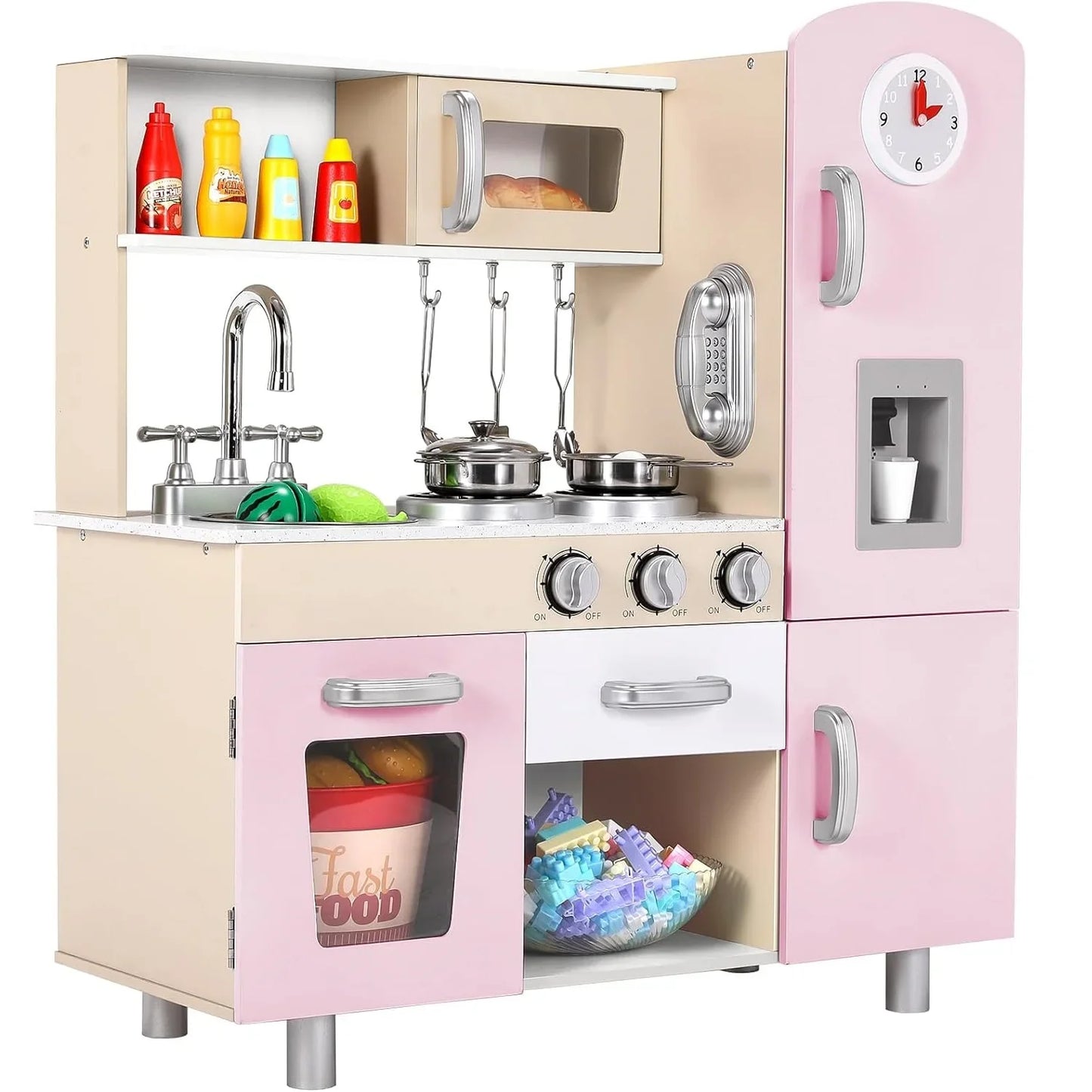 AuAg Wooden Play Kitchen Set With Lights And Sounds