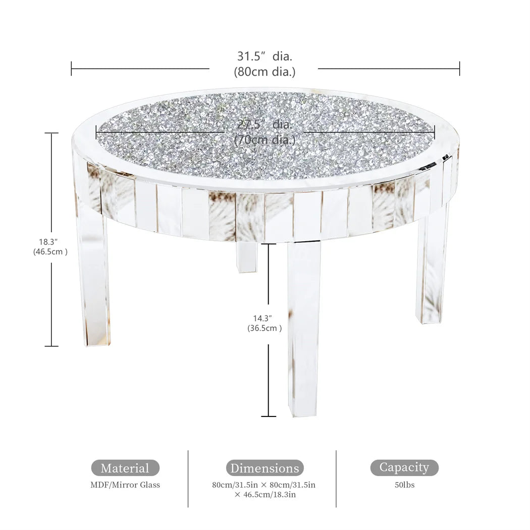 ARTLOGE Mirrored Round Coffee Table for Living Room