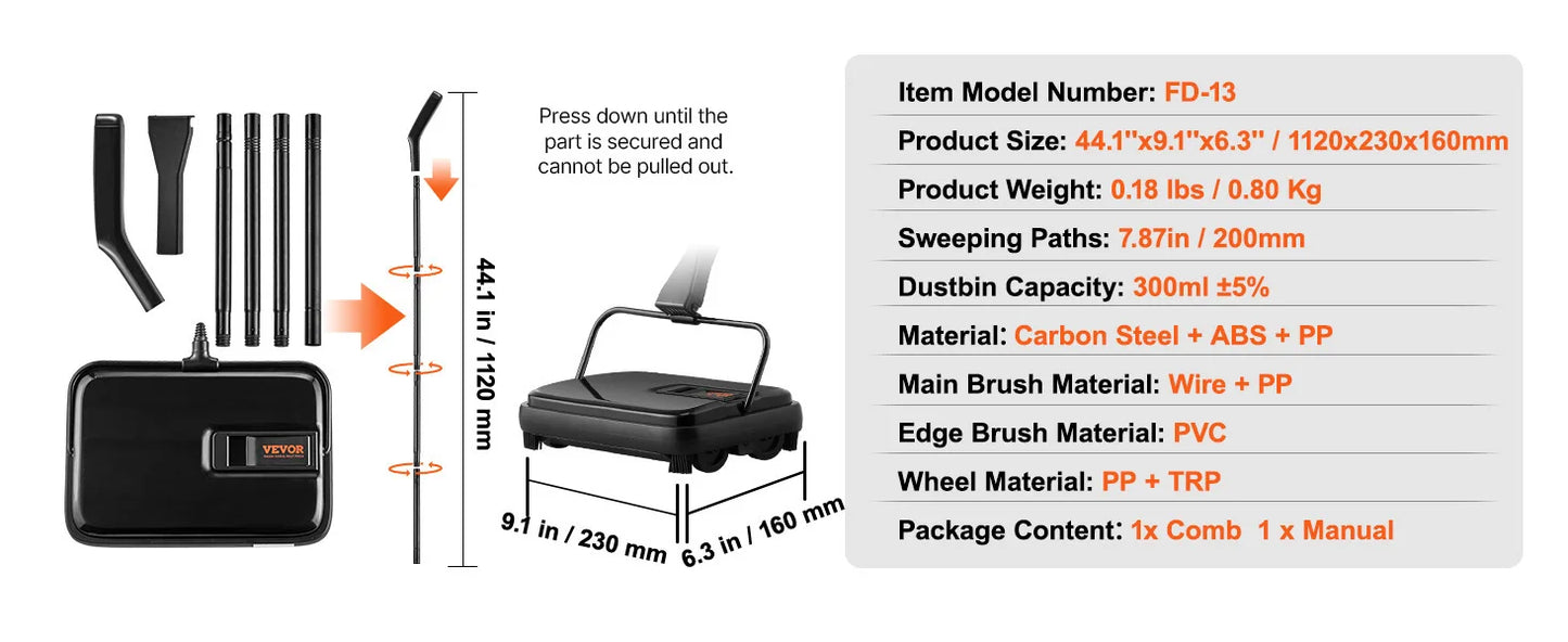 Manual Carpet Sweeper For Rugs And Wood Floors 300ml Dustbin