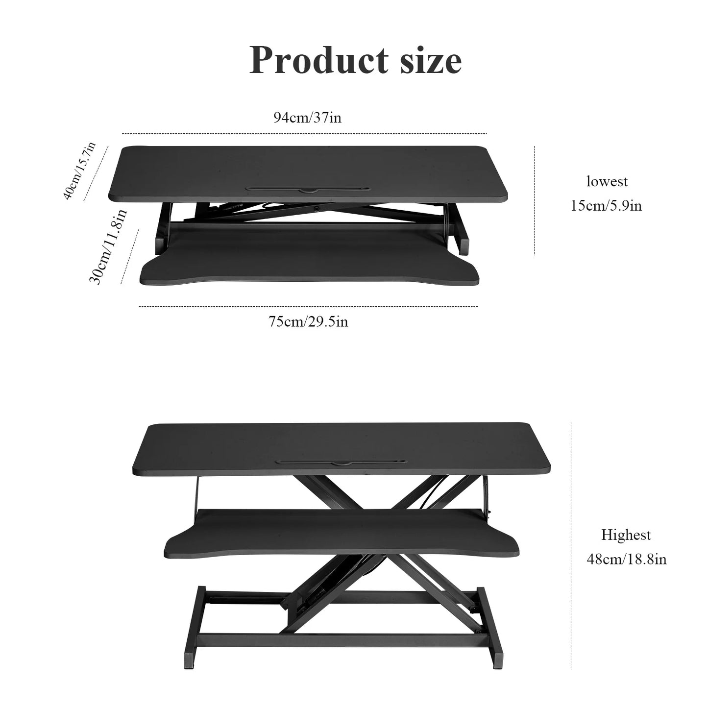 37" Wide Stand Up Desk Riser, Home Office Height Adjustable Standing Desk Converter
