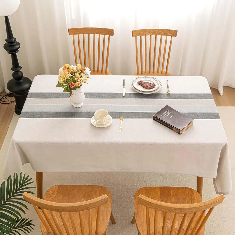 Cotton Linen Waterproof Embroidered Tablecloth Rustic Farmhouse Style