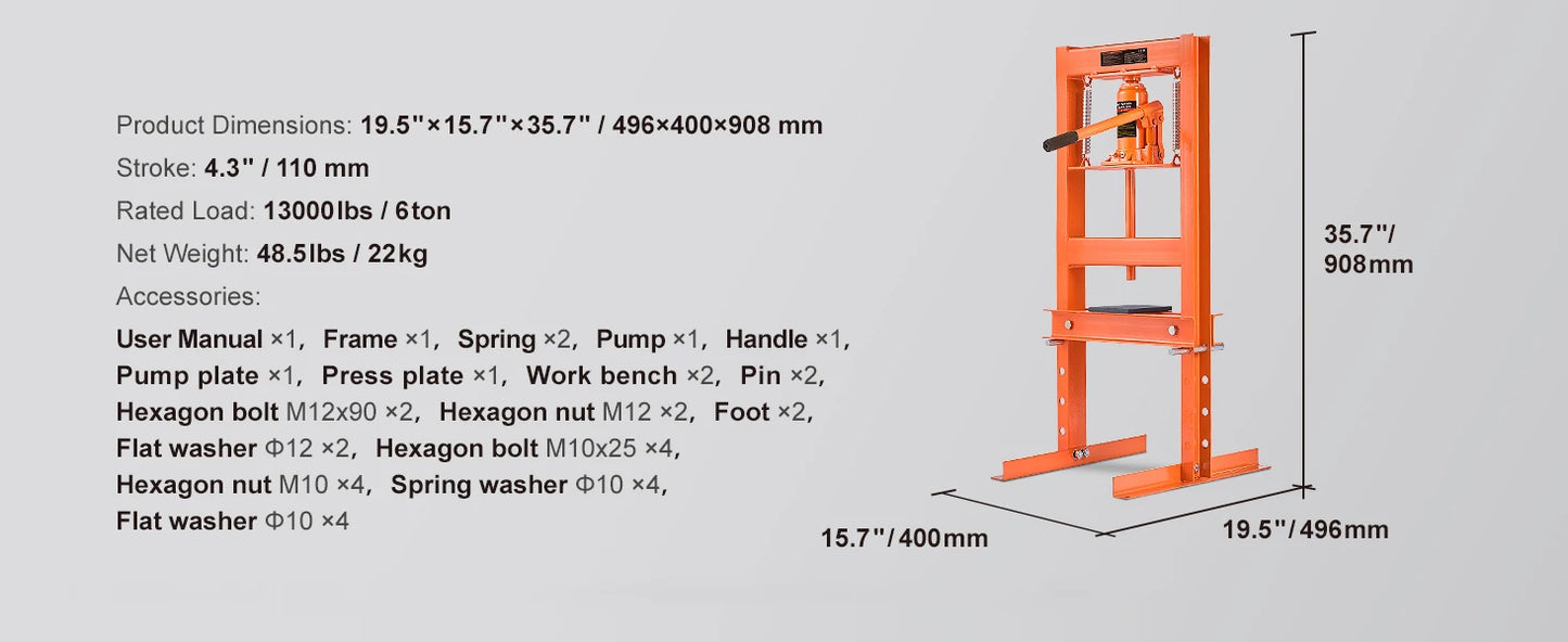 SucceBuy H Frame Hydraulic Shop Press 6T For Garage Workshop