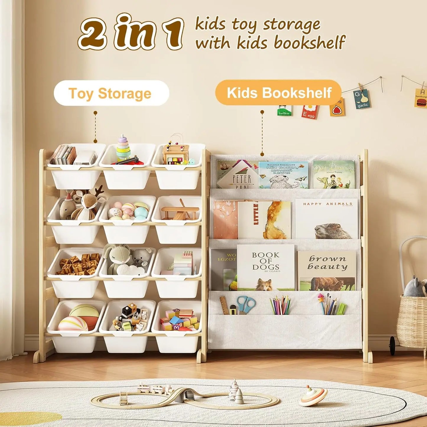 4 Tier Toy and Book Organizer With 12 Bins Nursery