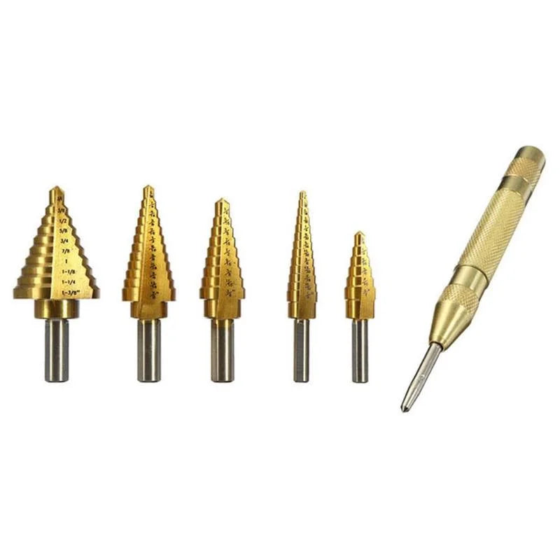 Meyoutown 5 Piece Titanium Coated Step Drill Bit Set