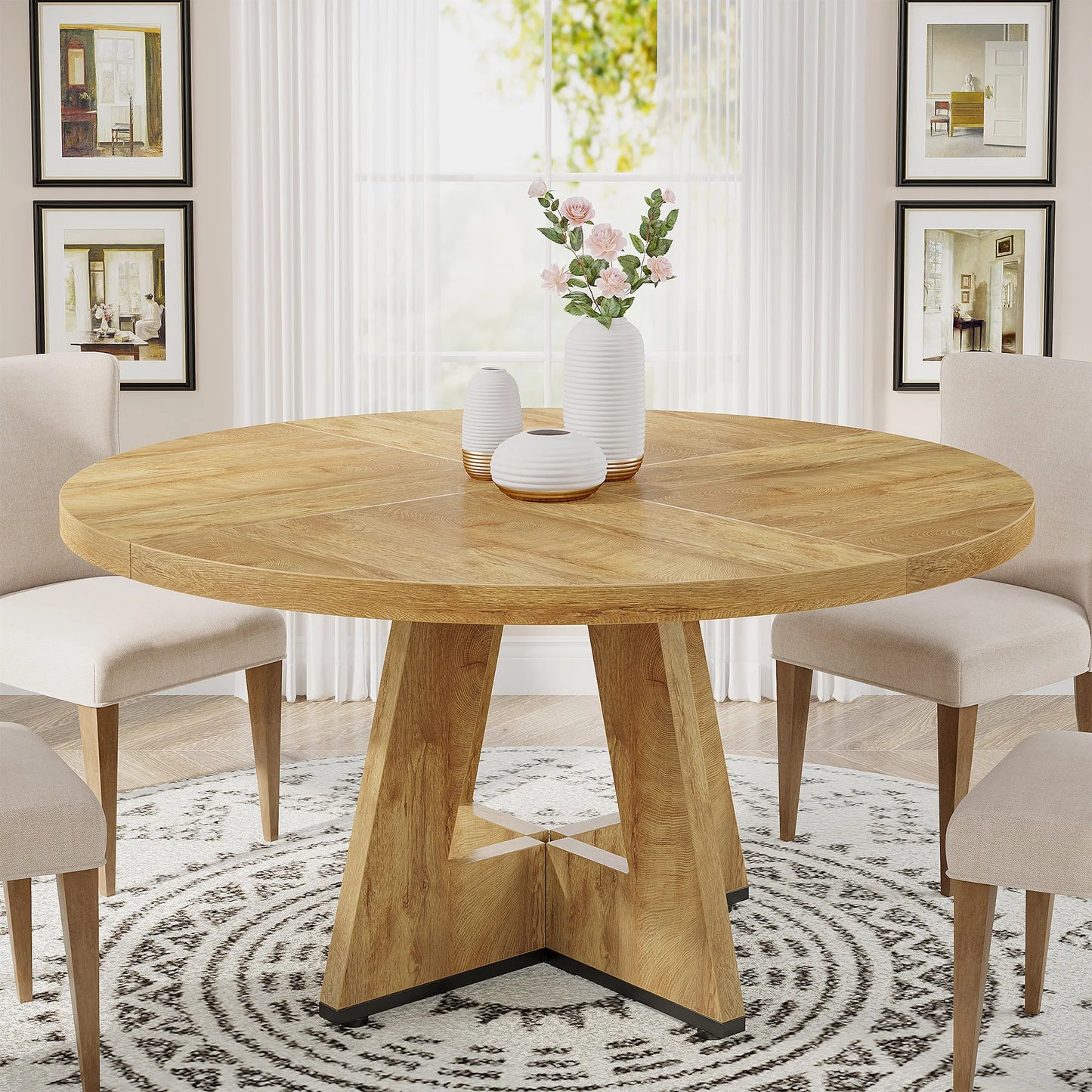 Tribesigns Round Dining Table Farmhouse Kitchen For Four