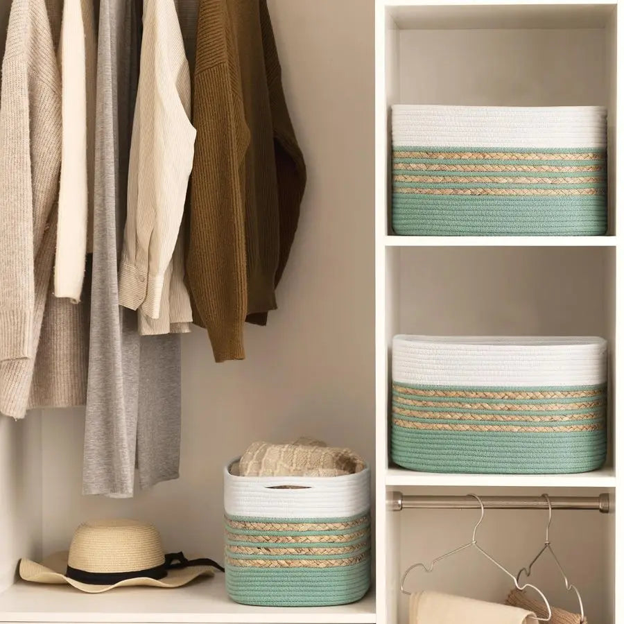 4 Pack Cotton Rope Woven Storage Baskets With Handles