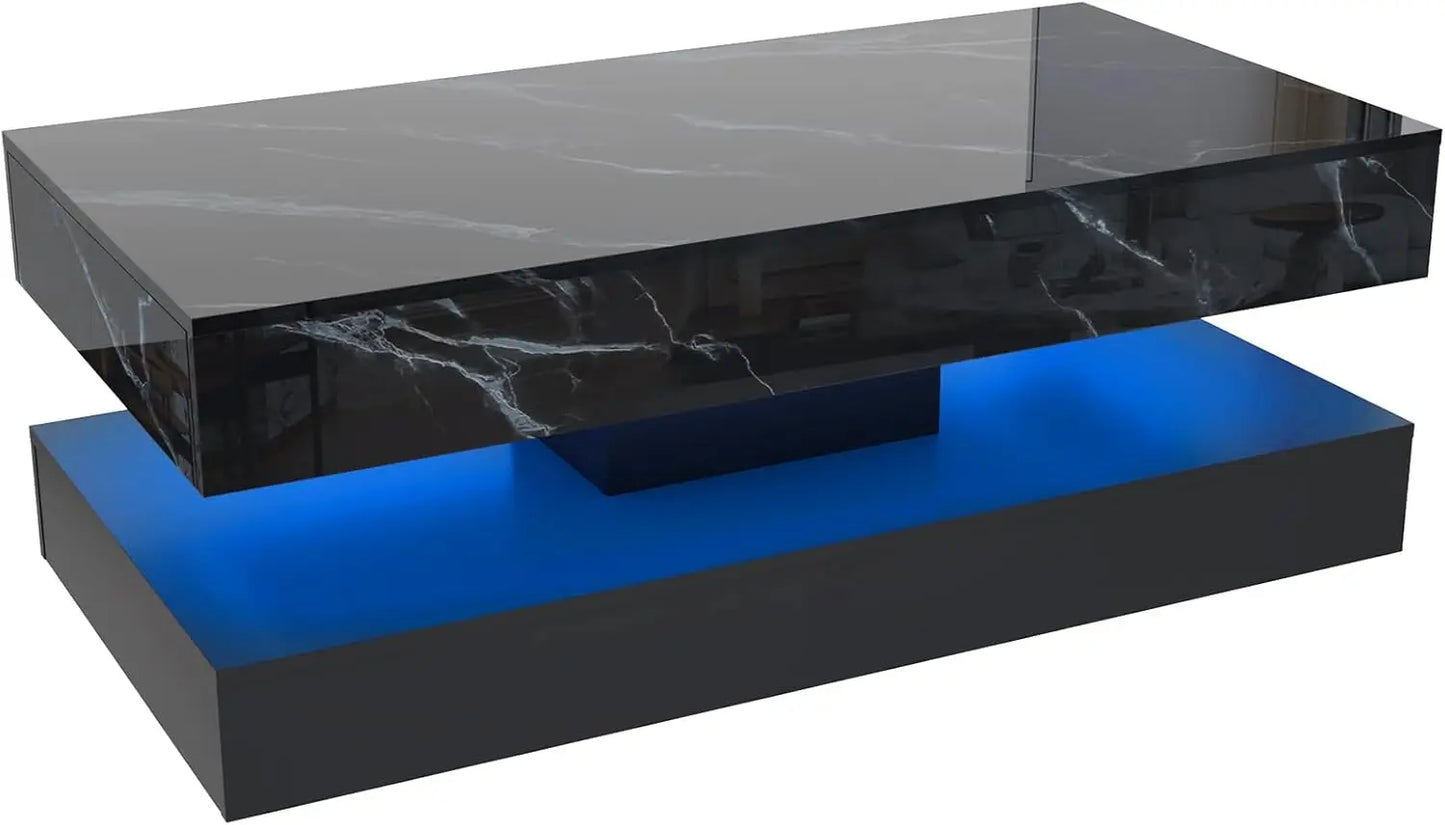 QiaoShiRen Modern LED Coffee Table With Double Drawers