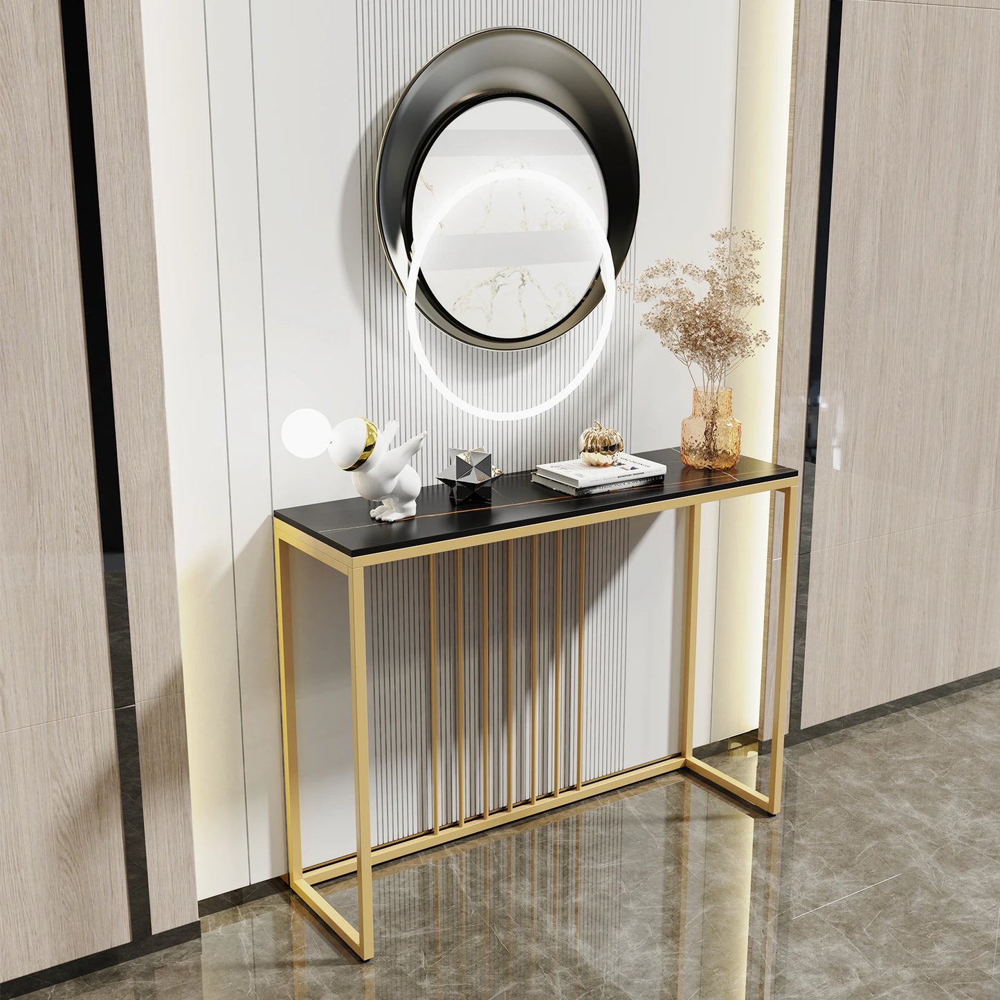 BINGOPAW Minimalist Marble Console Table With Metal Frame