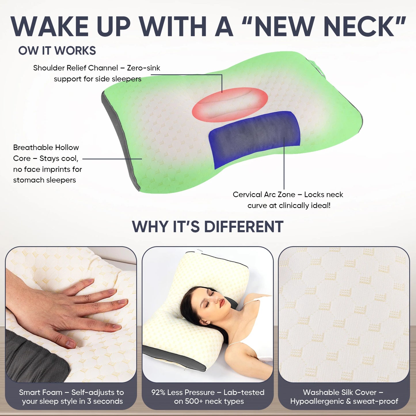 Ufist Soft Neck Pillow Adjustable Ergonomic Contour Orthopedic Support