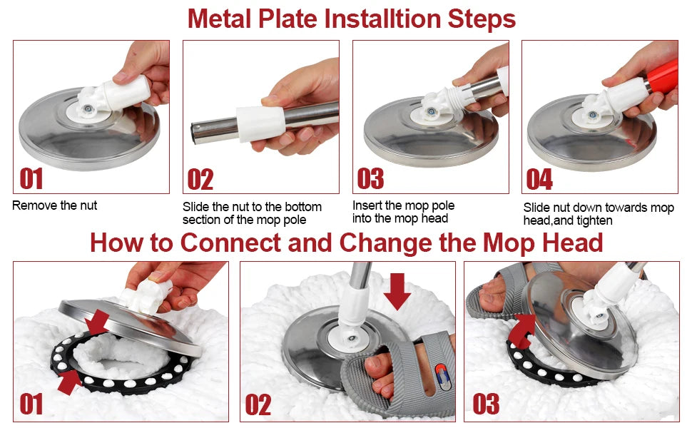 NONECN 360 Spin Mop Bucket Set With Wring Microfiber Heads