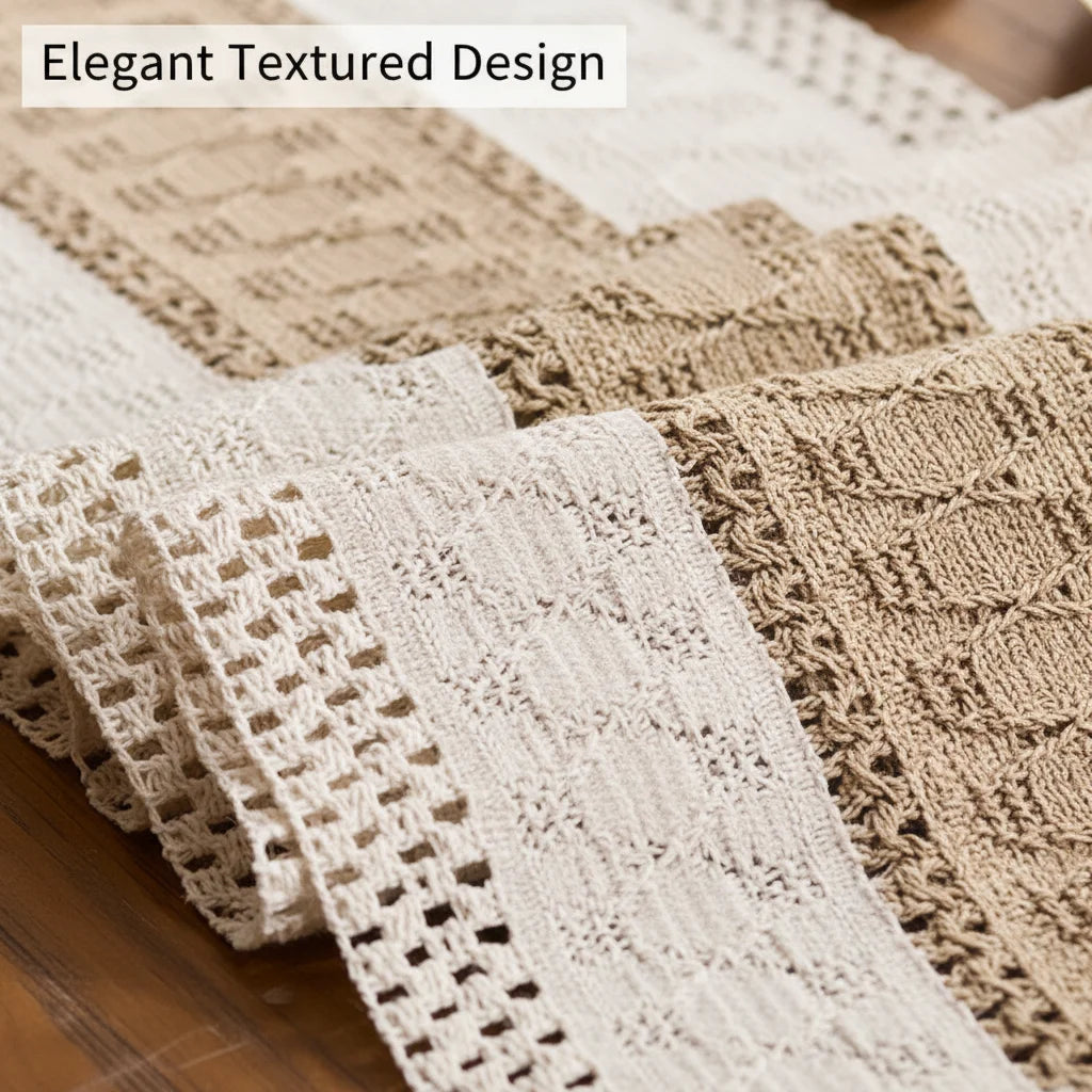 NONECN Fringed Table Runner Cotton Linen Dining Decor