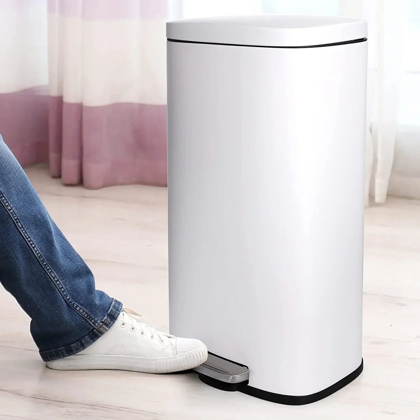 Rectangular Trash Can With Soft Close Pedal Stainless Steel