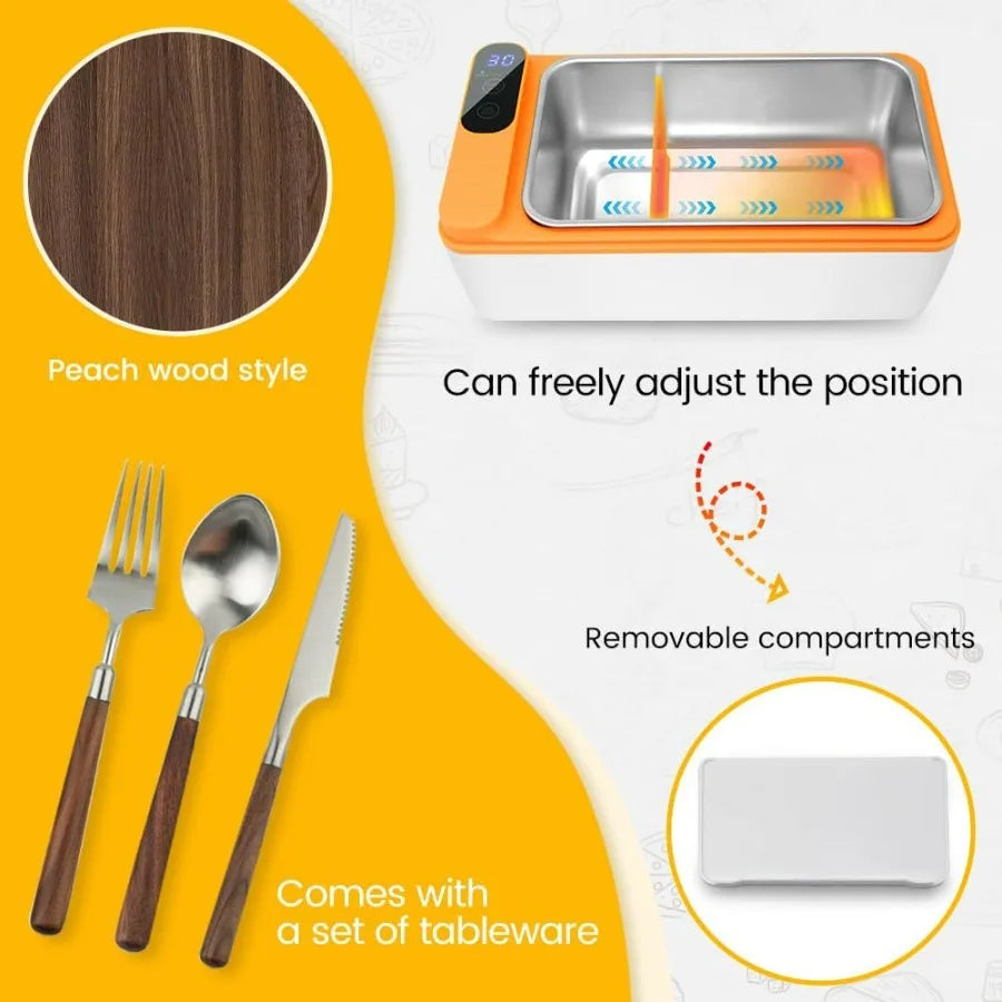 Cordless Electric Heated Lunch Box Battery Powered With Tableware
