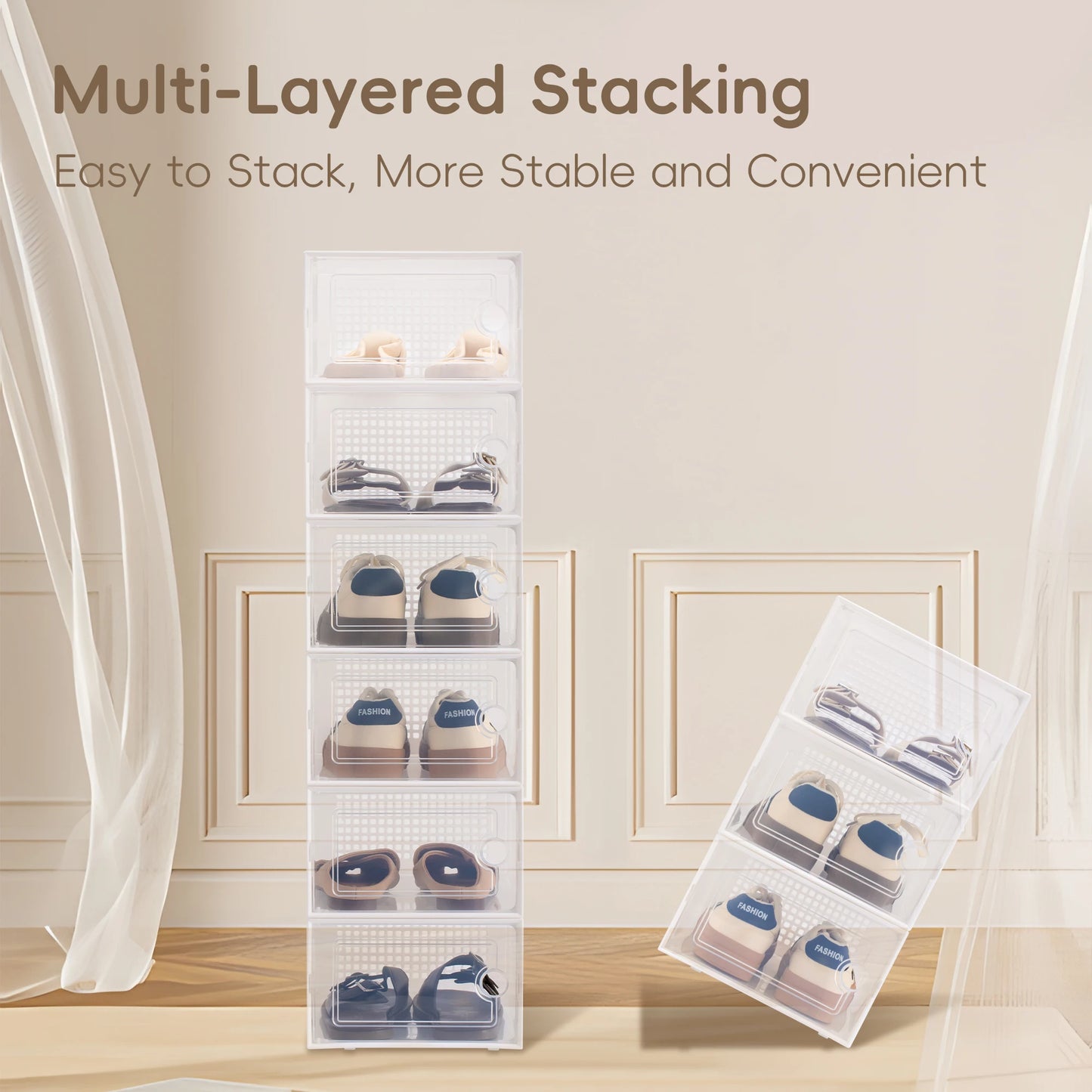 Deli Clear Stackable Shoe Boxes 12 Pack With Lids For Closet