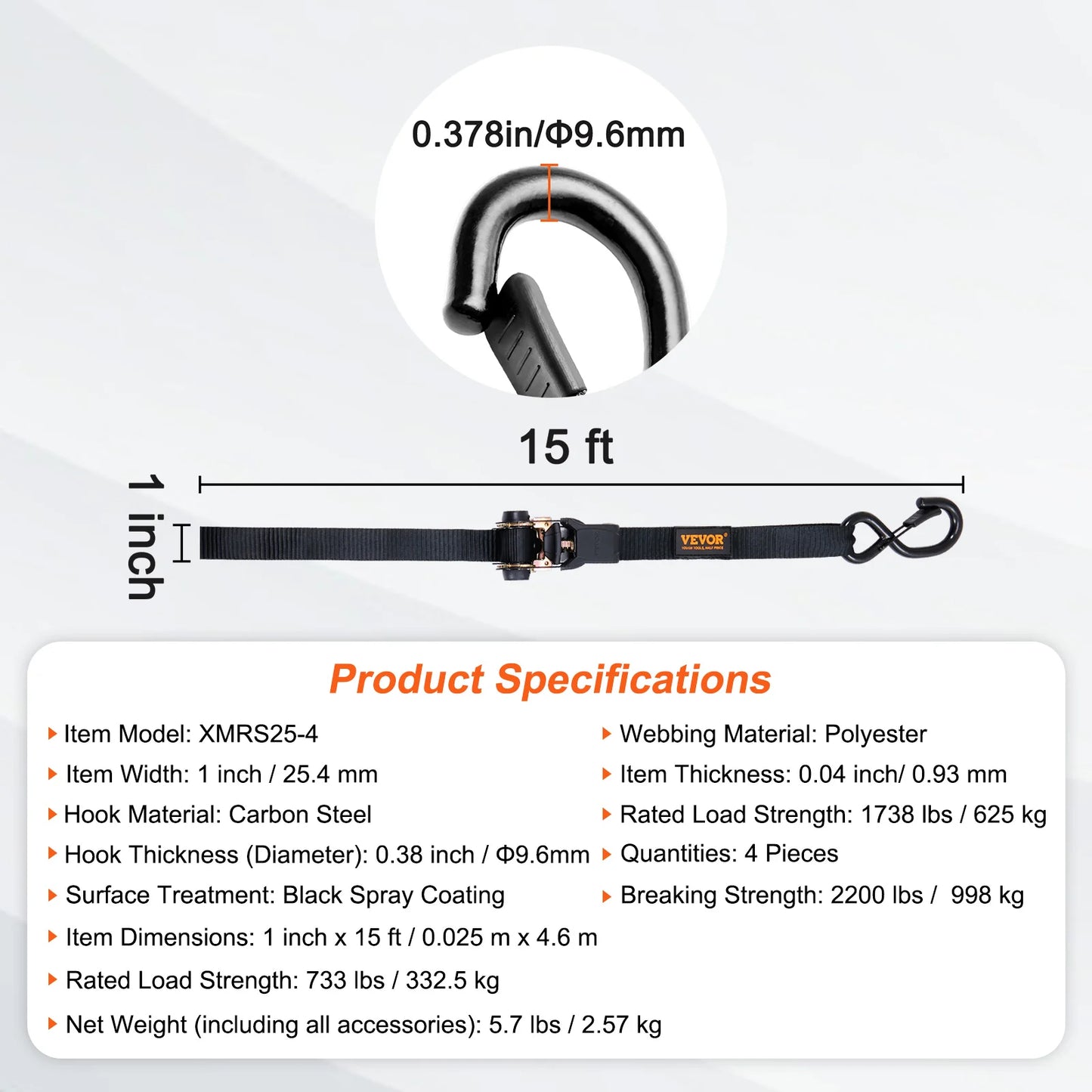 SucceBuy Trailer Ratchet Tie Down Straps With Padded Handles