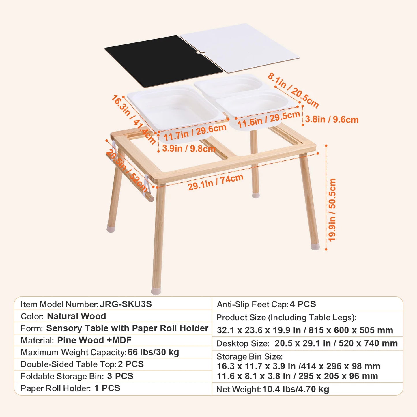 Wooden Sensory Table For Kids With Foldable Storage Bins