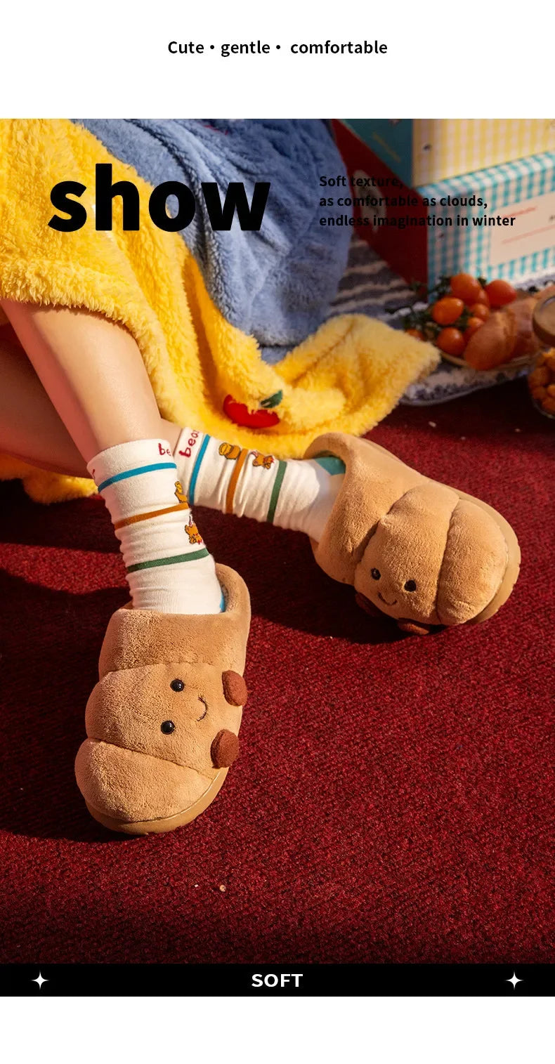 LORGL Cute Cartoon Fluffy Slippers Women Men Indoor House Shoes