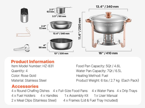SucceBuy Stainless Steel Chafing Dish Buffet Set With 4 Pans