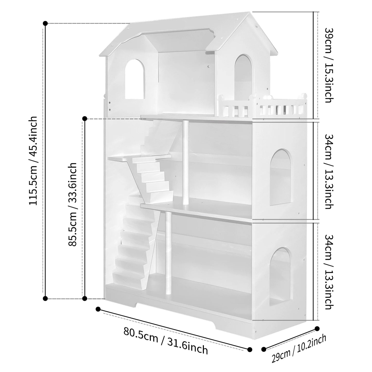 Wooden Dollhouse Bookshelf 3 Tier Toy Storage Organizer For Kids