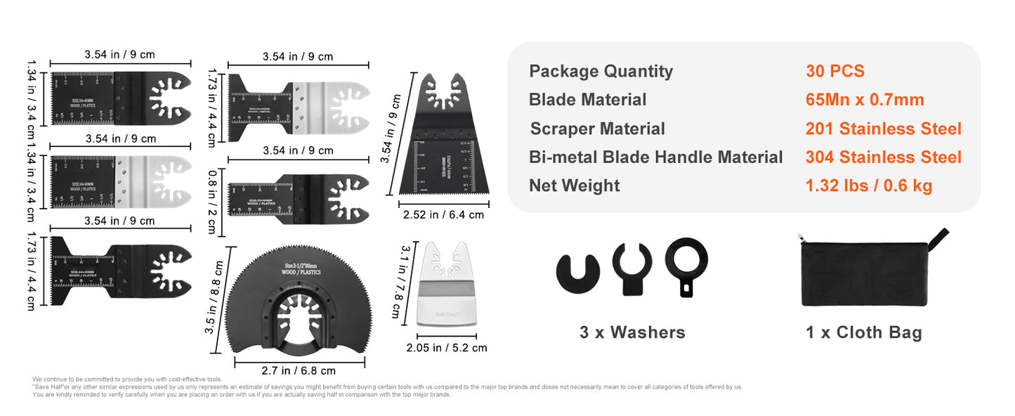 SucceBuy 30Pcs Oscillating Multi Tool Blades Kit For Craftsman