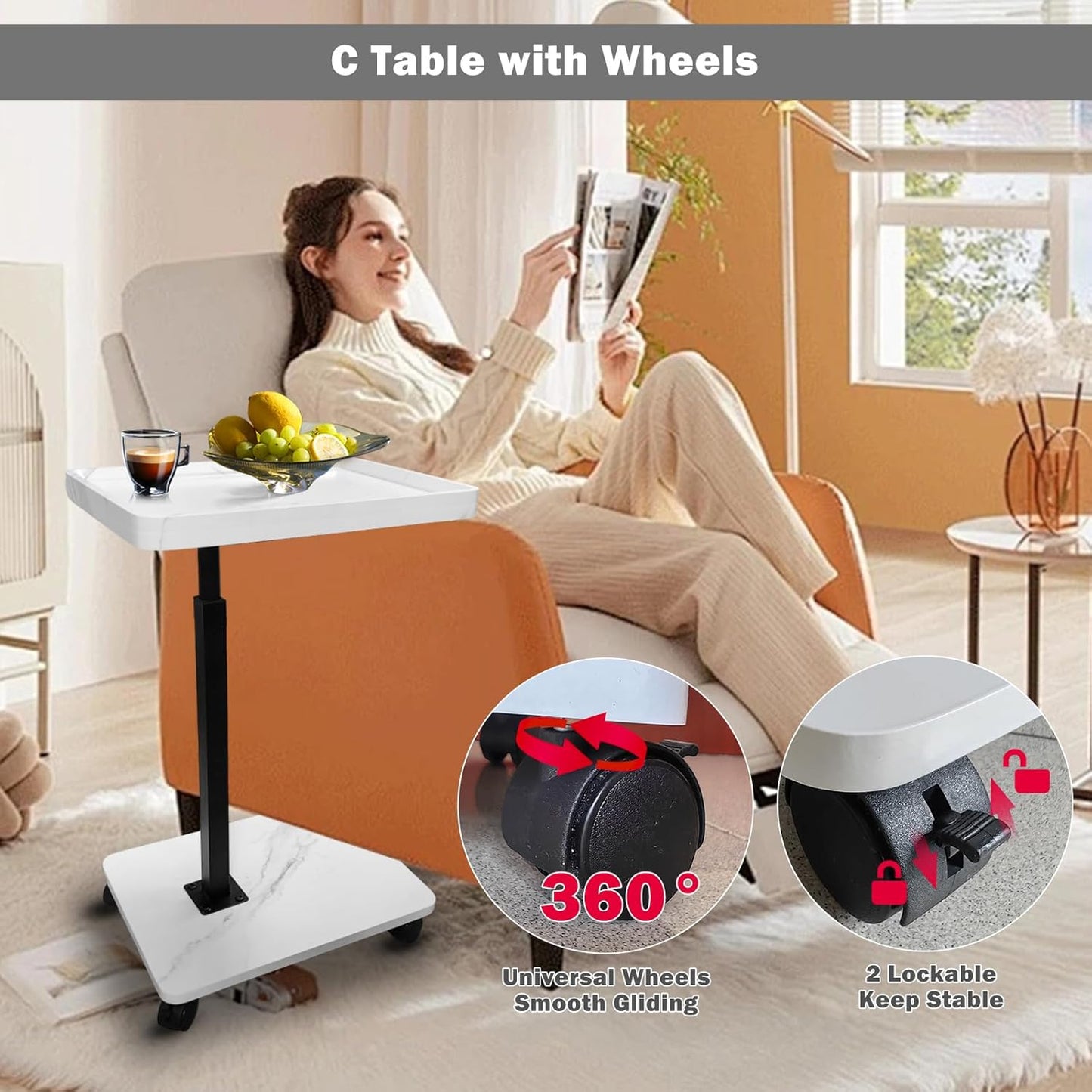 Adjustable Overbed Table Laptop Desk Rolling Cart 360° Rotatable