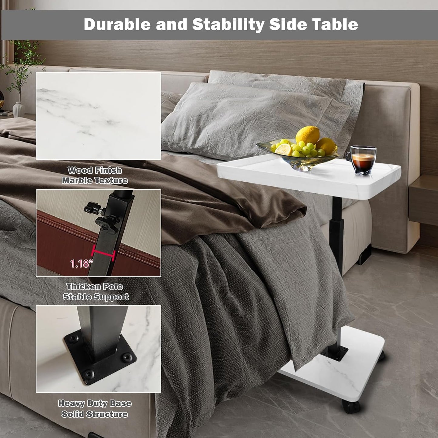 Adjustable Overbed Table Laptop Desk Rolling Cart 360° Rotatable