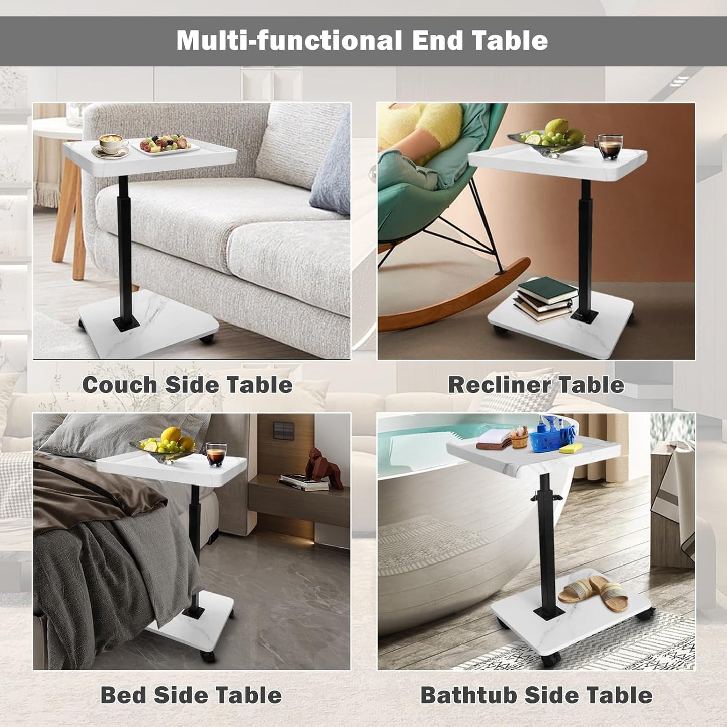 Adjustable Overbed Table Laptop Desk Rolling Cart 360° Rotatable