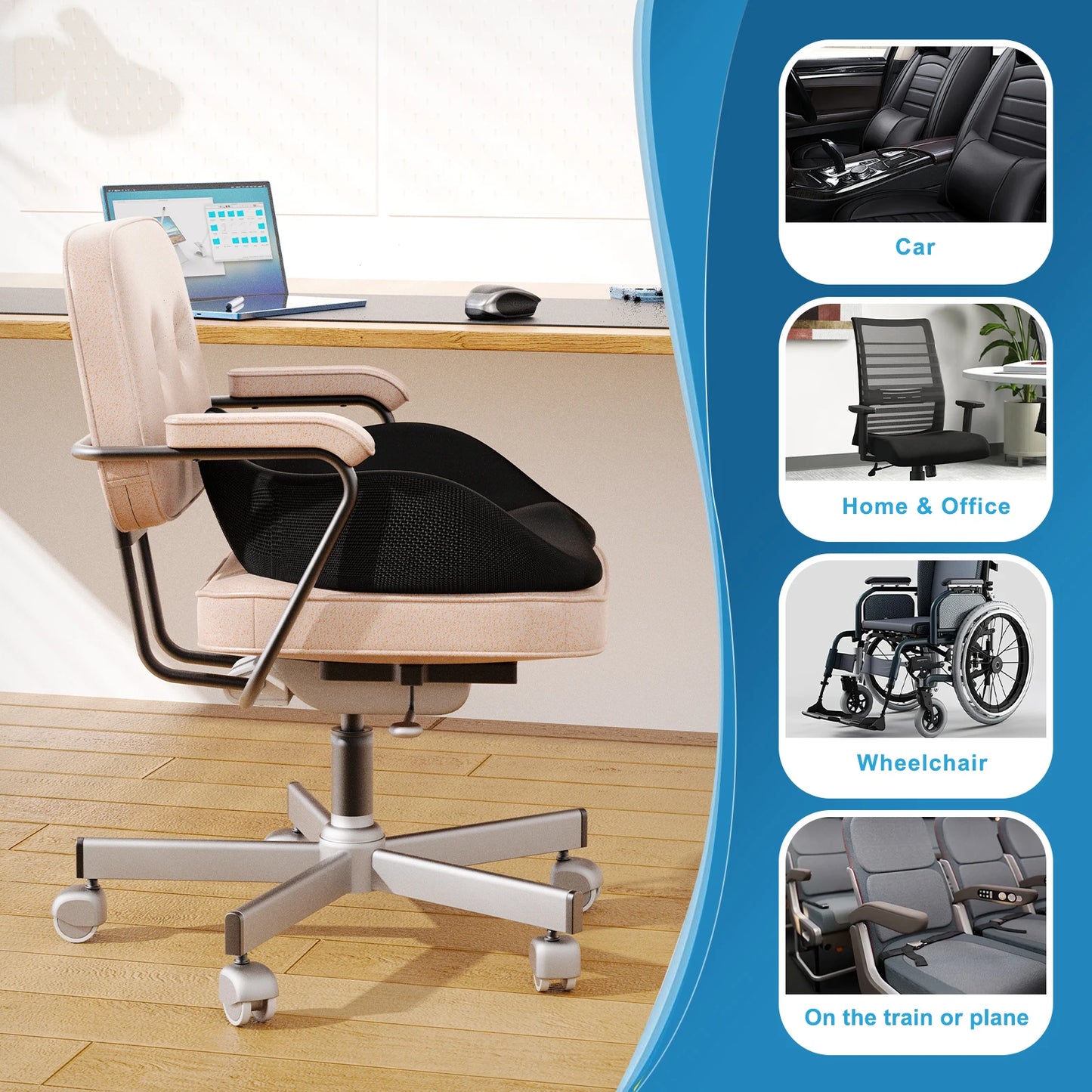 Travel Seat Cushion Memory Foam U Shaped Pillow for Office