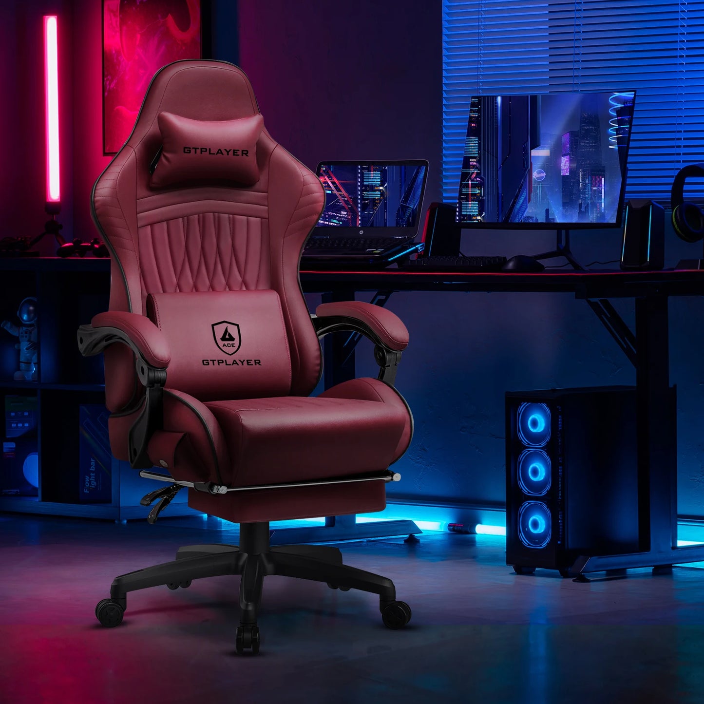 GTPLAYER Ergonomic Gaming Chair With Leather And Built In Speakers Footrest