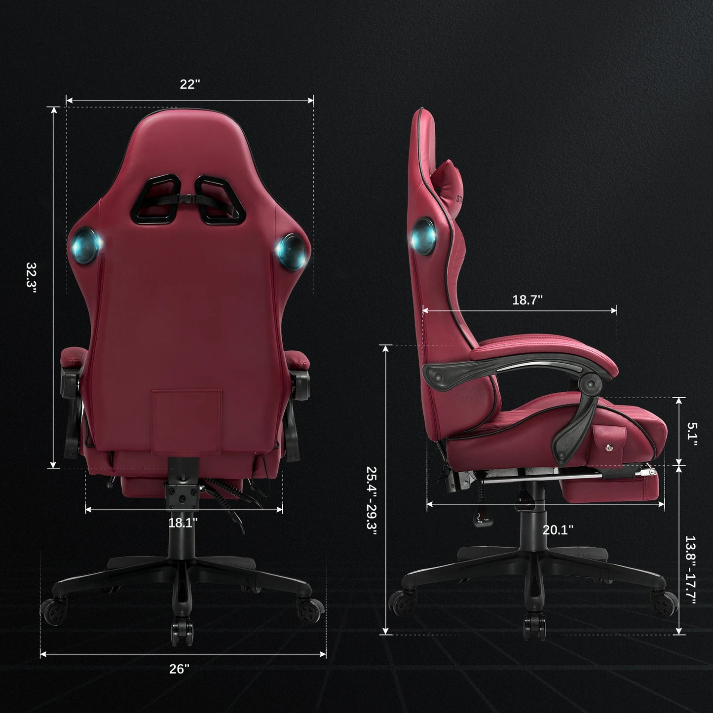 GTPLAYER Ergonomic Gaming Chair With Leather And Built In Speakers Footrest