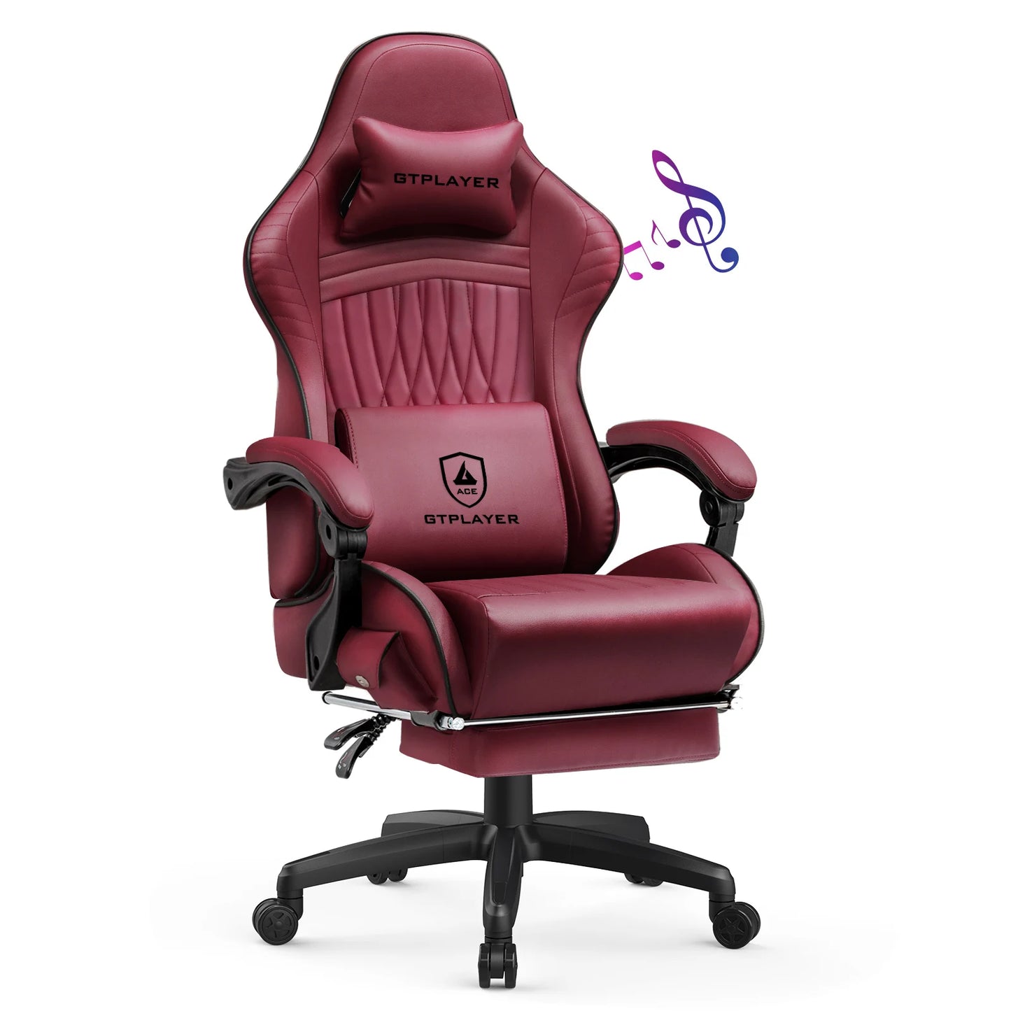 GTPLAYER Ergonomic Gaming Chair With Leather And Built In Speakers Footrest