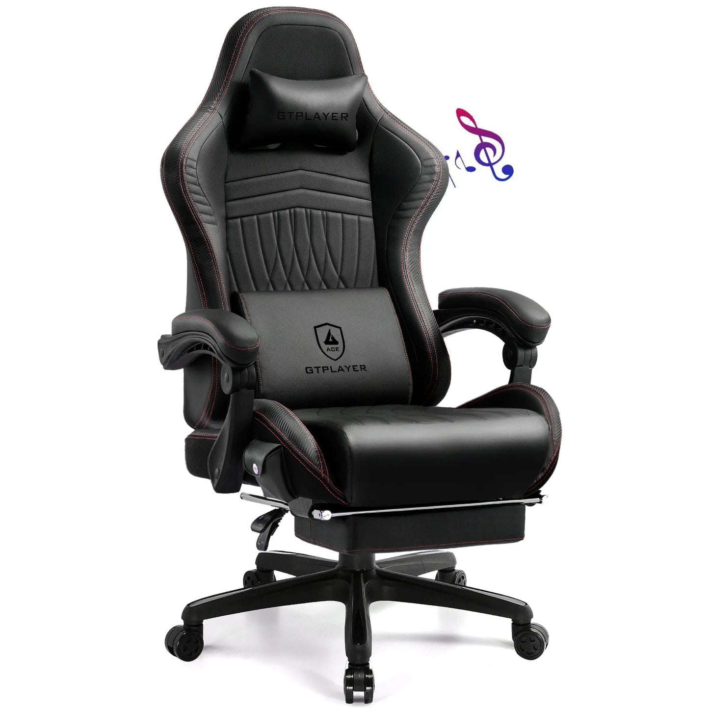 GTPLAYER Ergonomic Gaming Chair With Leather And Built In Speakers Footrest