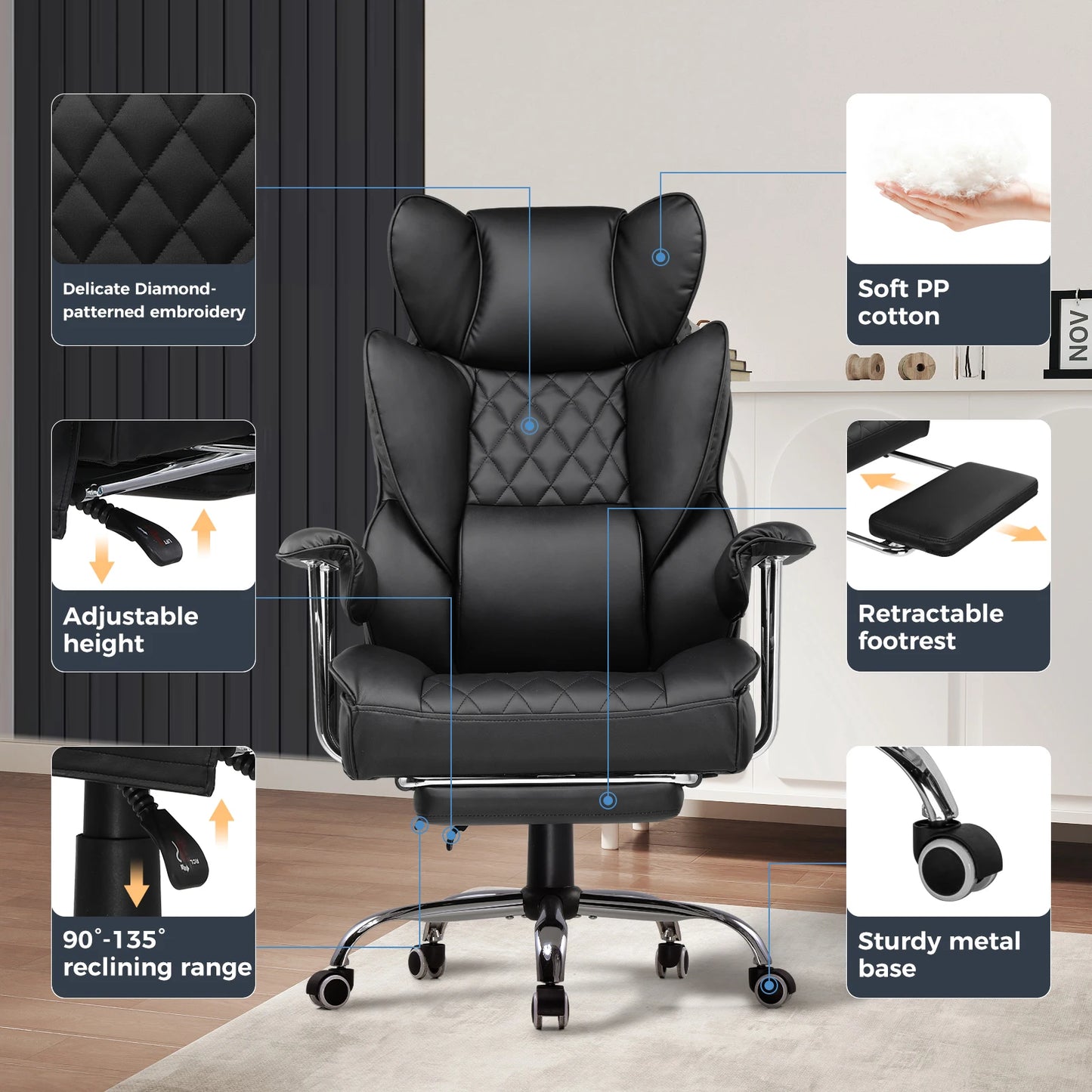 COMHOMA Ergonomic Gaming Chair With Pocket Spring Lumbar Support Footrest
