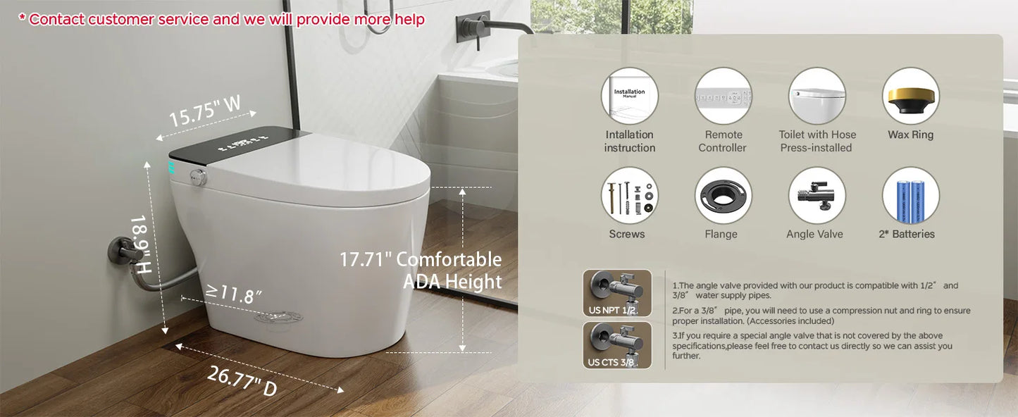 Smart Toilet with Built-in Bidet, AUTO Open/Close, Warm Water Sprayer, AUTO Dual Flush, Heated Bidet Toilet Seat for Bathrooms