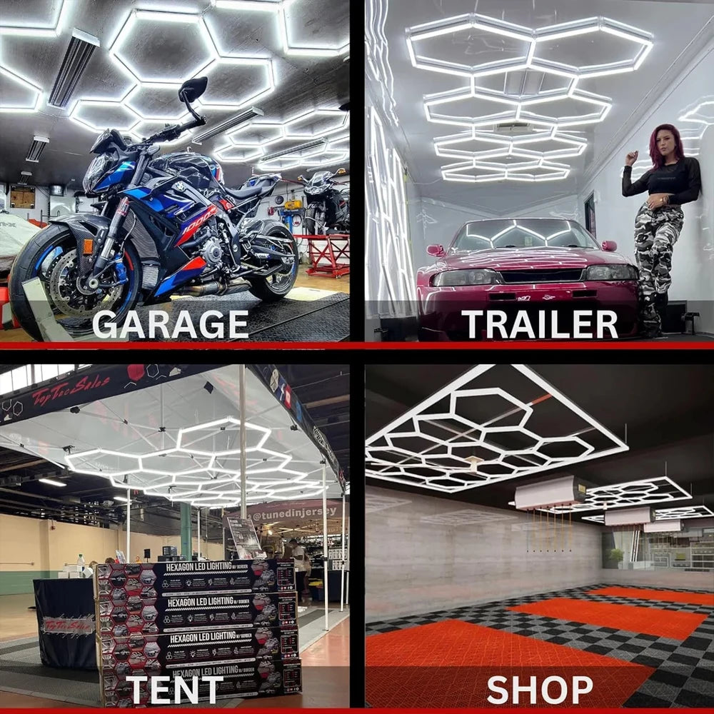 Hexagon Honeycomb LED Light for Garage Workshop Car Detailing Office