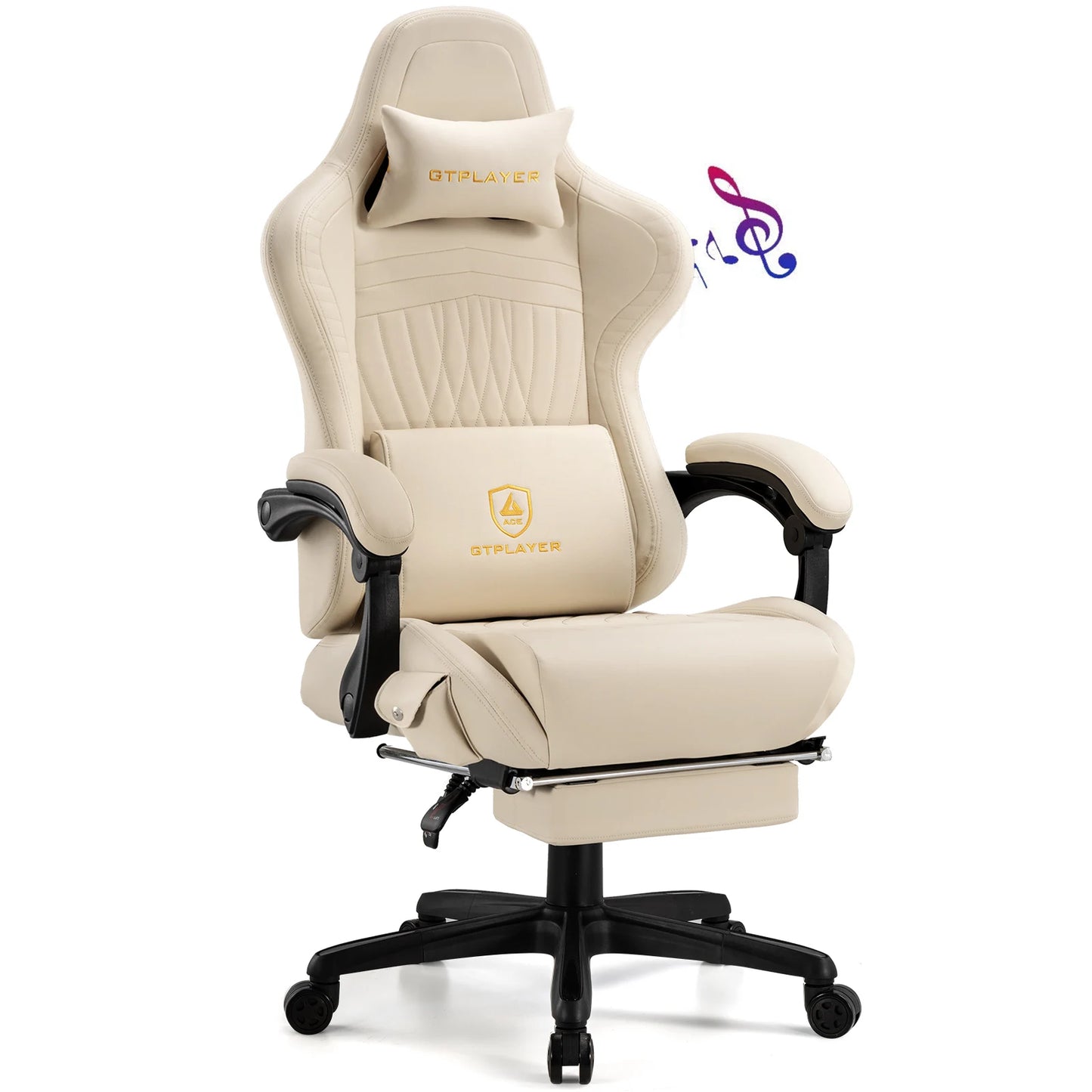GTPLAYER Ergonomic Gaming Chair With Leather And Built In Speakers Footrest