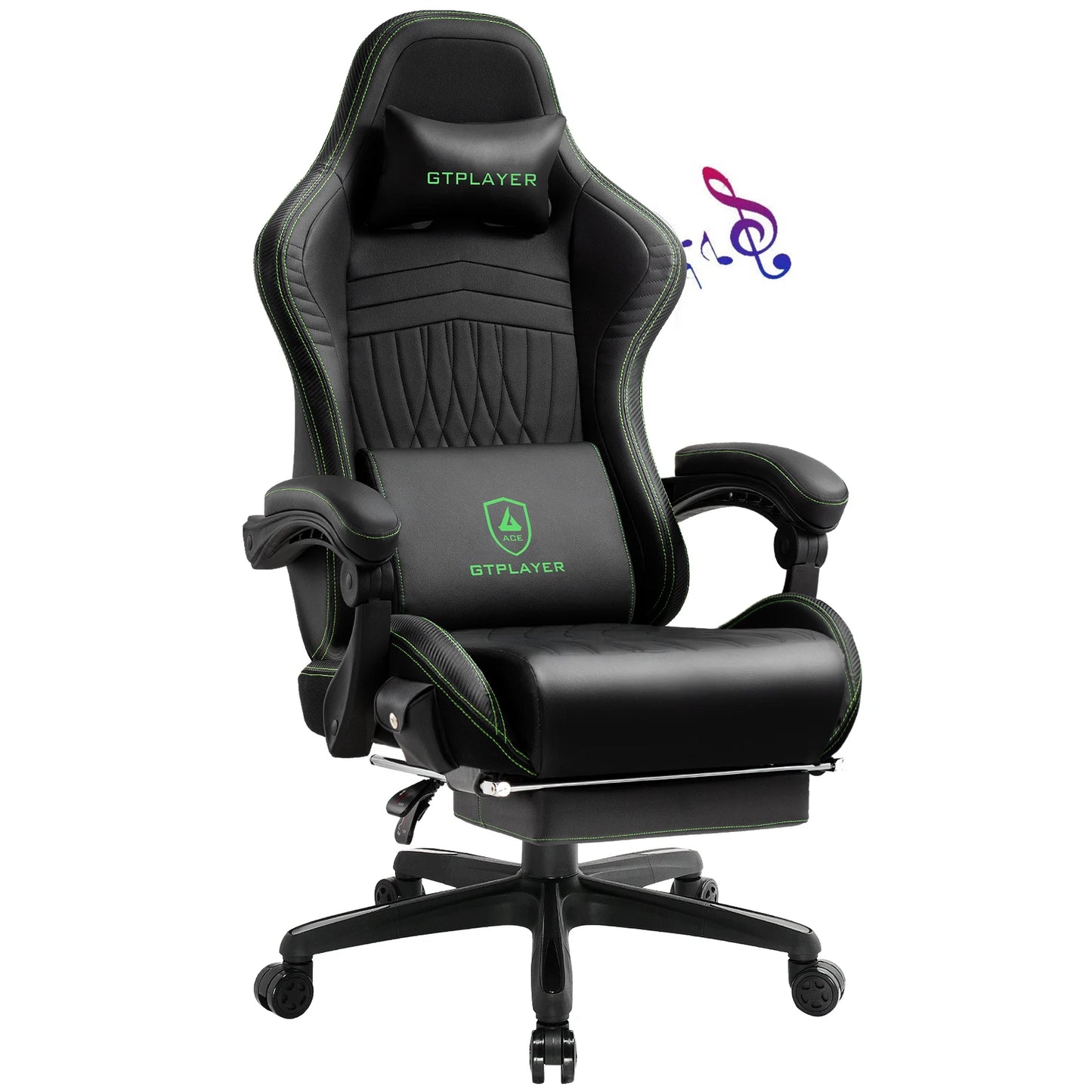 GTPLAYER Ergonomic Gaming Chair With Leather And Built In Speakers Footrest