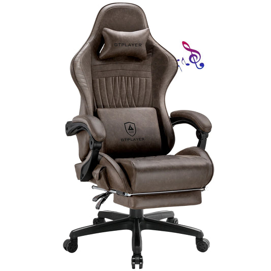 GTPLAYER Ergonomic Gaming Chair With Leather And Built In Speakers Footrest